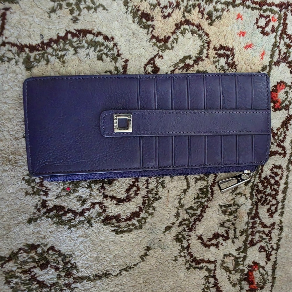 Lodis Purple Leather Card Case Slim Zip Wallet with ID Window and Snap Tab